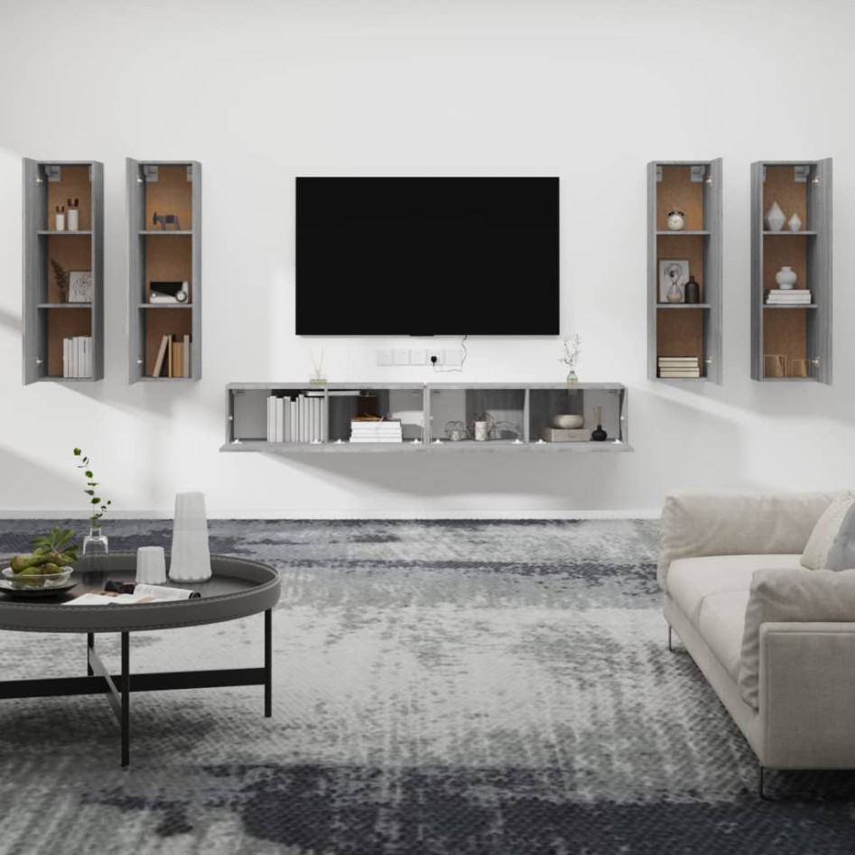 Set de muebles para TV 6 pzas madera contrachapada gris