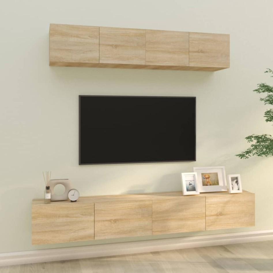 Set de muebles para TV 4 pzas madera contrachapada roble