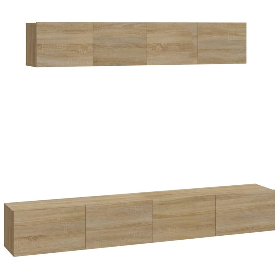 Set de muebles para TV 4 pzas madera contrachapada roble