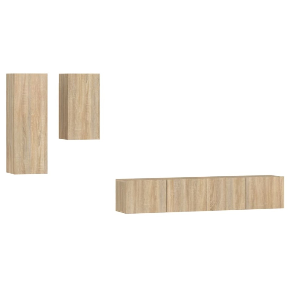 Set de muebles para TV 4 pzas madera contrachapada roble