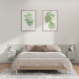 Cabecero de cama y mesitas madera contrachapada gris