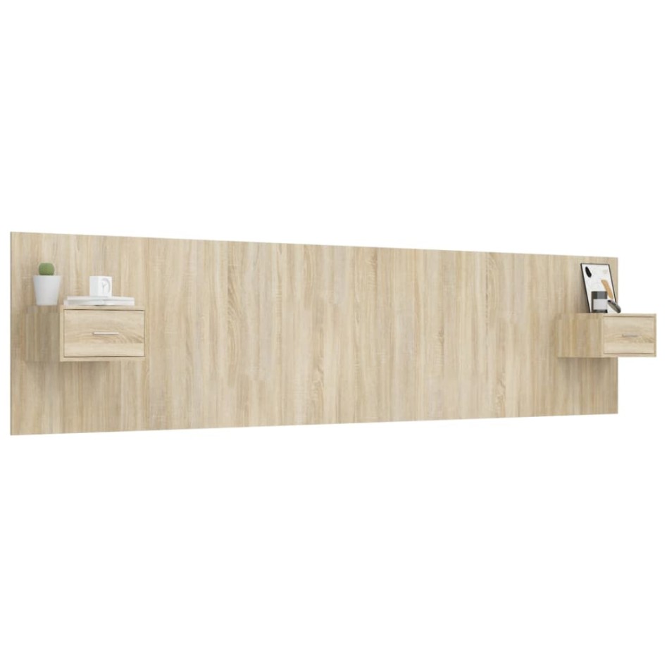 Cabecero de cama con mesitas madera contrachapada roble