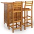 Juego muebles de bar para jardín 3 pzas madera maciza de