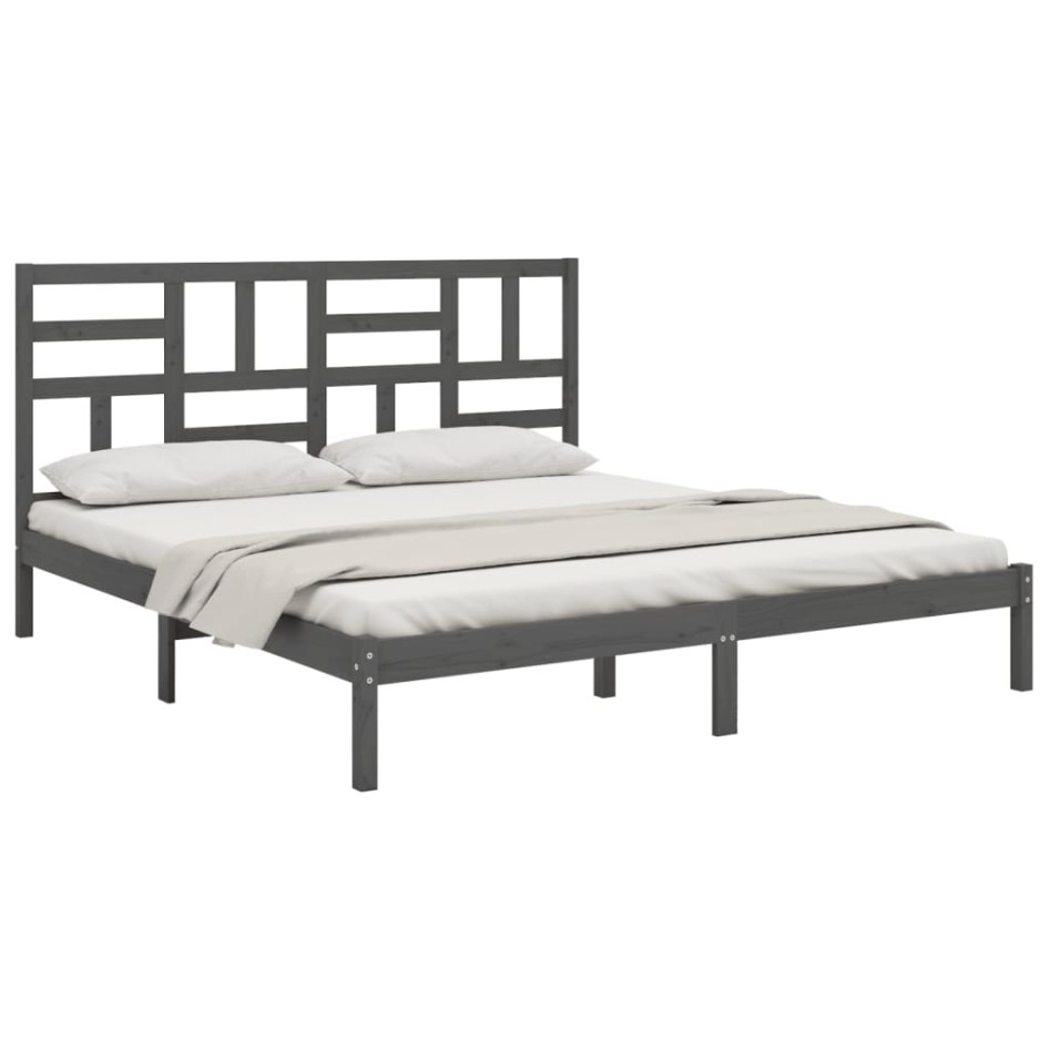 Estructura de cama de madera maciza de pino gris 200x200