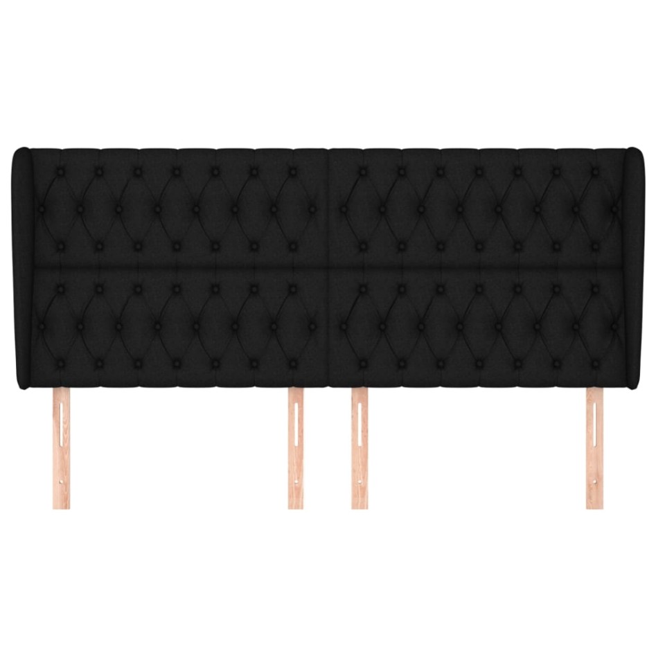 Cabecero con orejas de tela negro 203x23x118/128