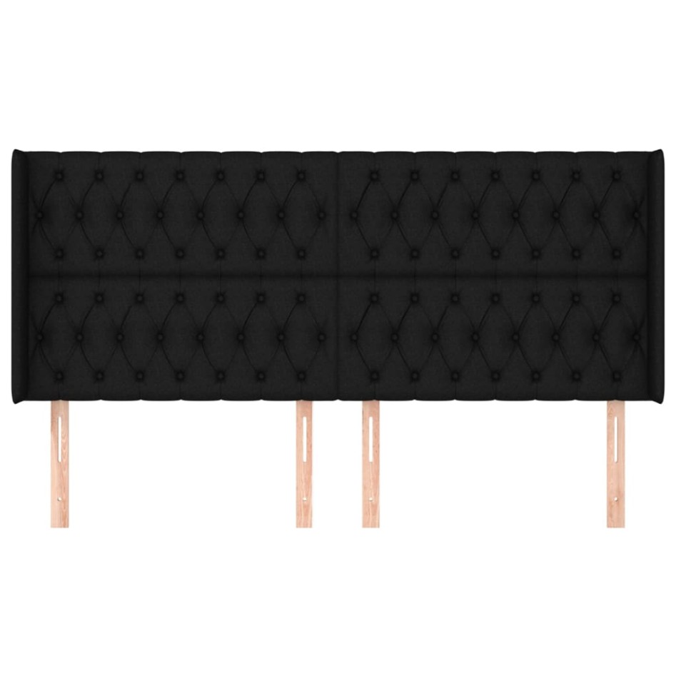 Cabecero con orejas de tela negro 183x16x118/128