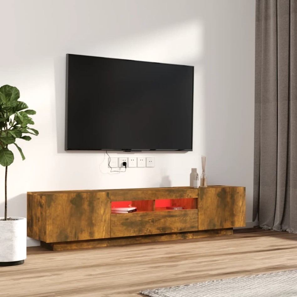Set de muebles TV con LEDS 2 pzas contrachapada roble
