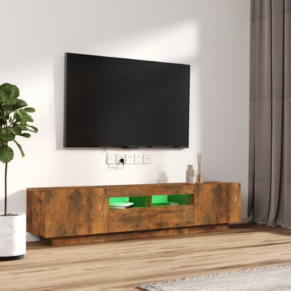 Set de muebles TV con LEDS 2 pzas contrachapada roble