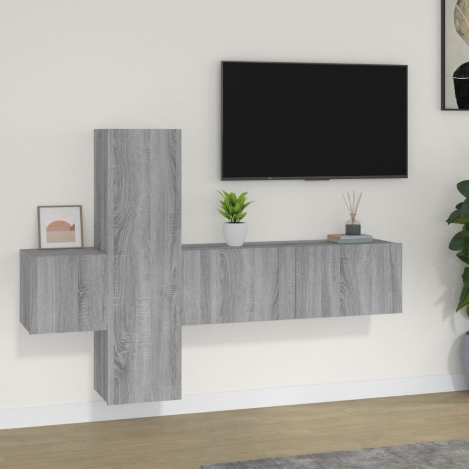 Set de muebles para TV 3 pzas madera contrachapada gris