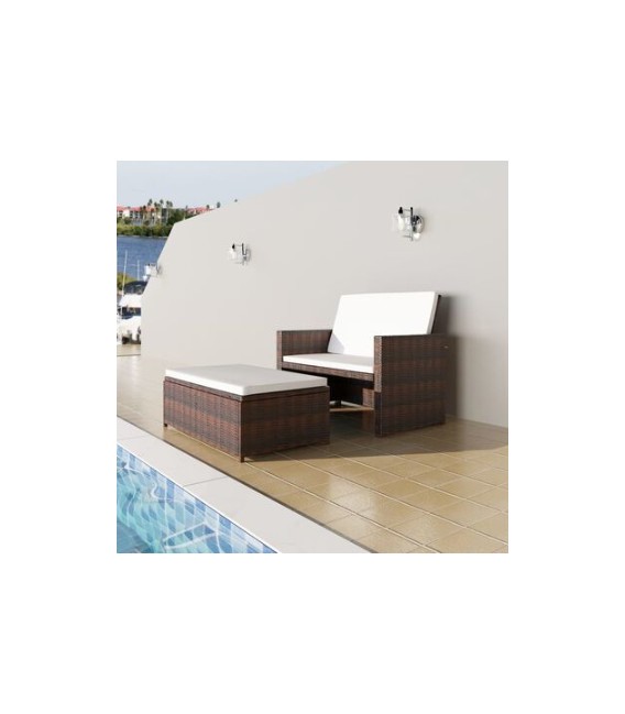 Set muebles de jardín 2 piezas y cojines ratán sintético marrón, modelo Marcalis