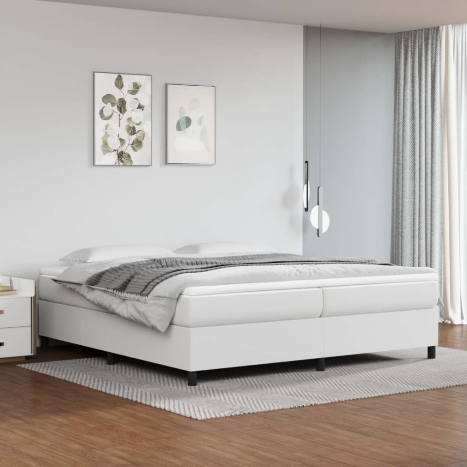 Estructura de cama box spring cuero sintético blanco 200x200