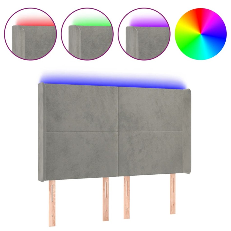 Cabecero con LED de terciopelo gris claro 147x16x118/128