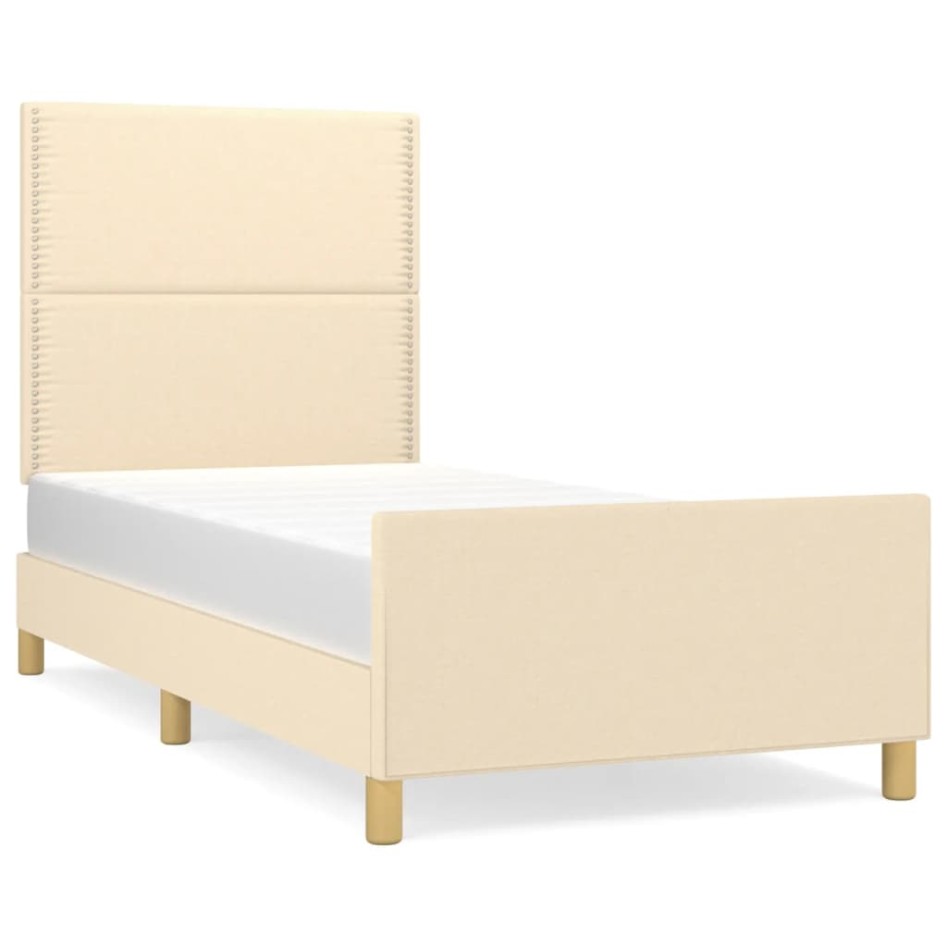 Estructura de cama con cabecero de tela color crema 90x190