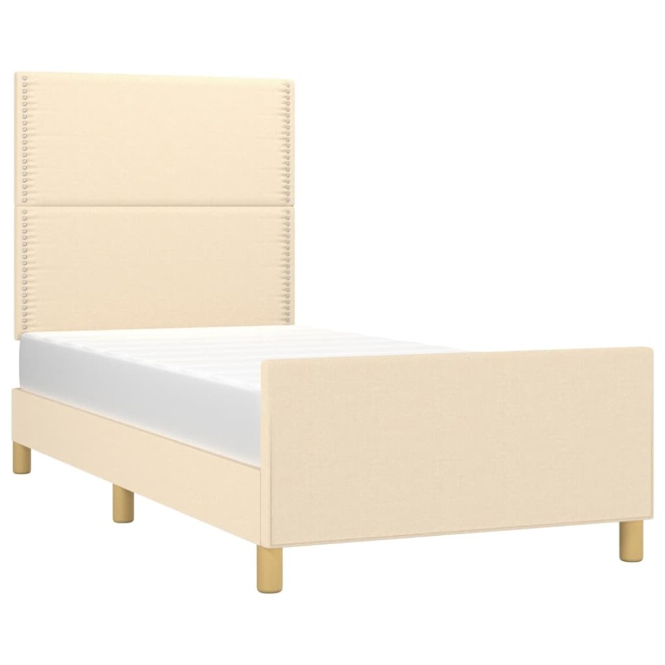 Estructura de cama con cabecero de tela color crema 90x190