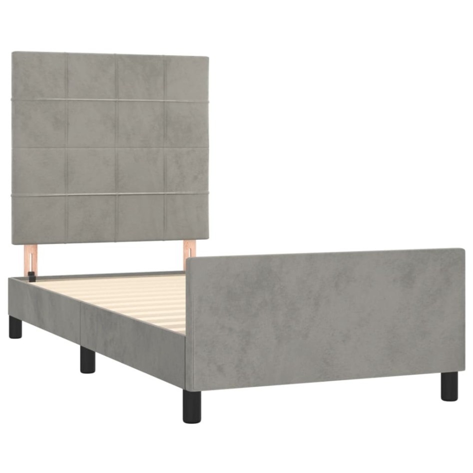 Estructura de cama con cabecero terciopelo gris claro 90x200