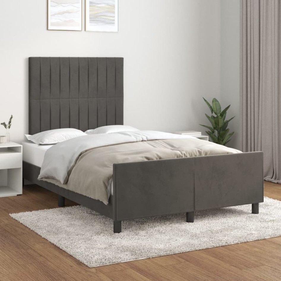 Estructura cama con cabecero terciopelo gris oscuro 120x200