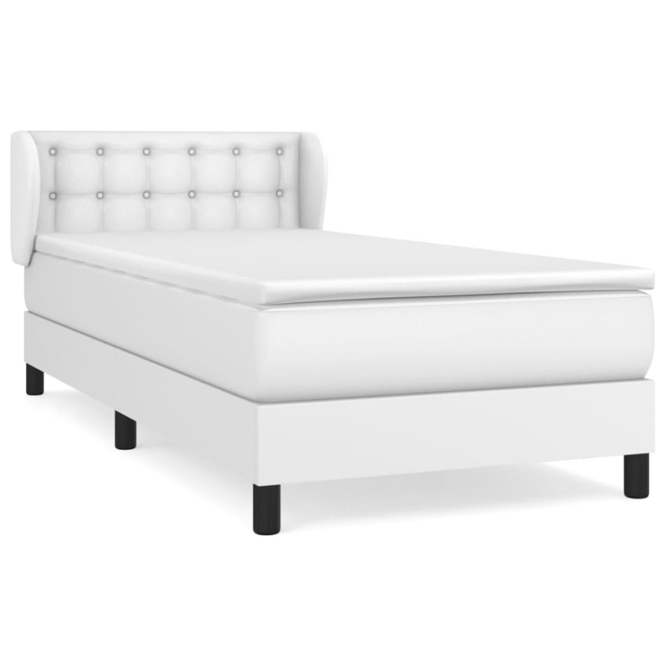 Cama box spring con colchón cuero sintético blanco 90x190