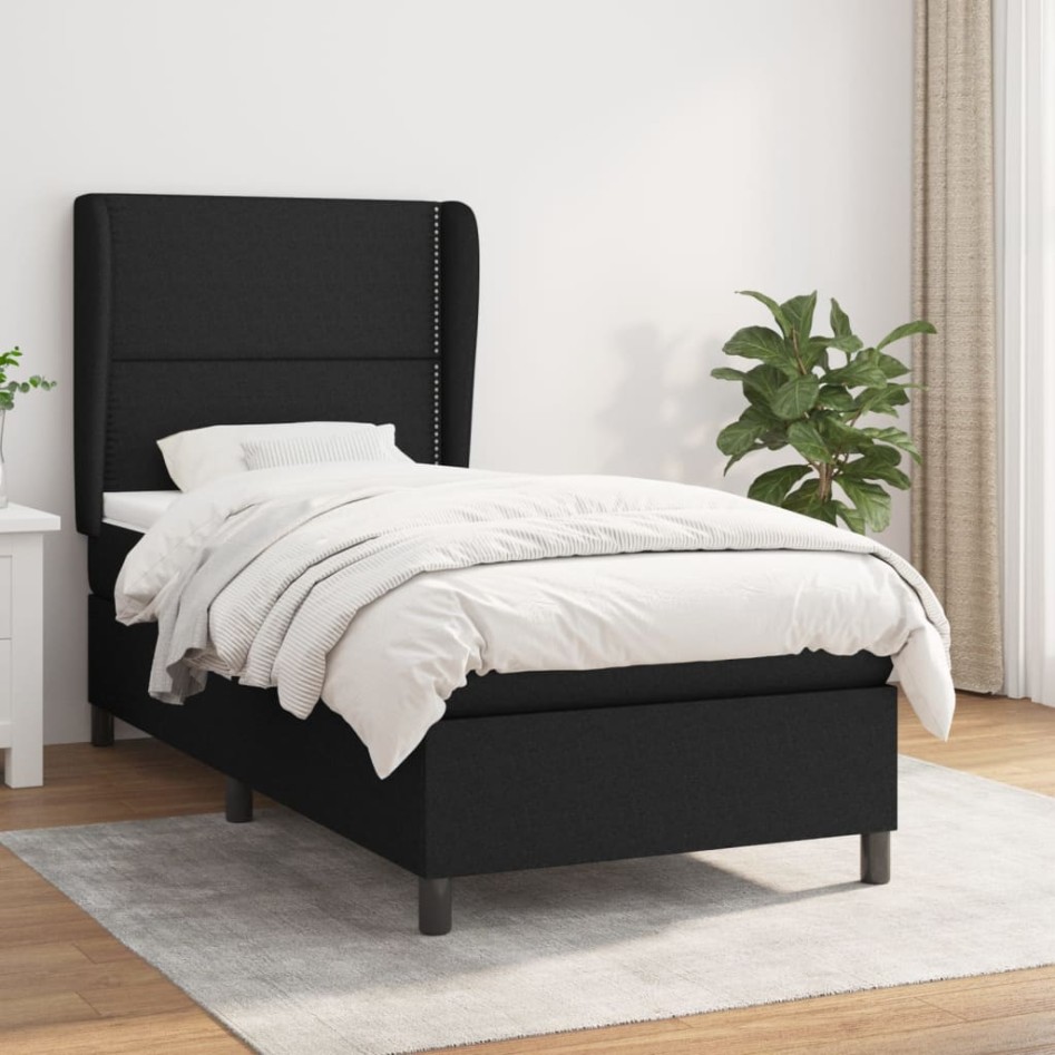 Cama box spring con colchón tela negro 80x200