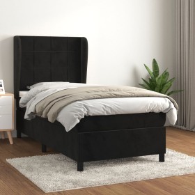 Cama box spring con colchón terciopelo negro 80x200