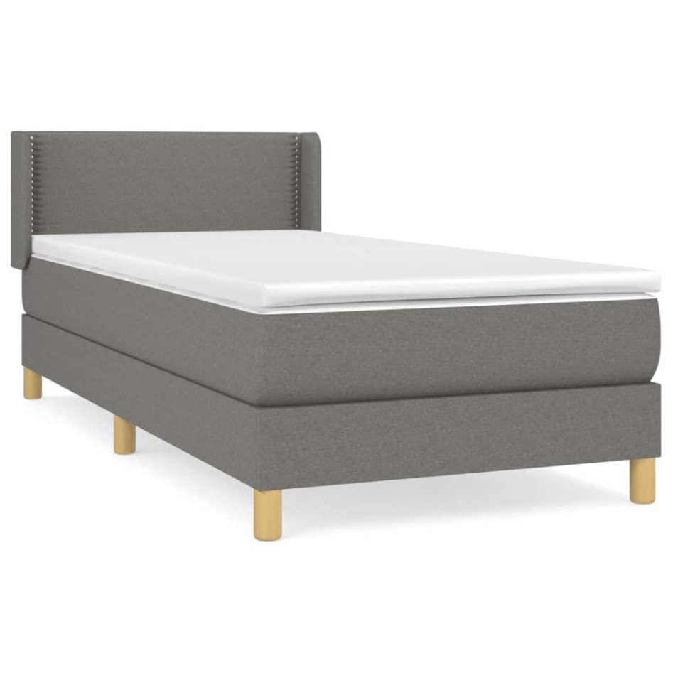 Cama box spring con colchón tela gris oscuro 80x200