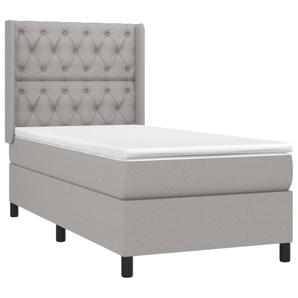 Cama box spring con colchón tela gris claro 80x200