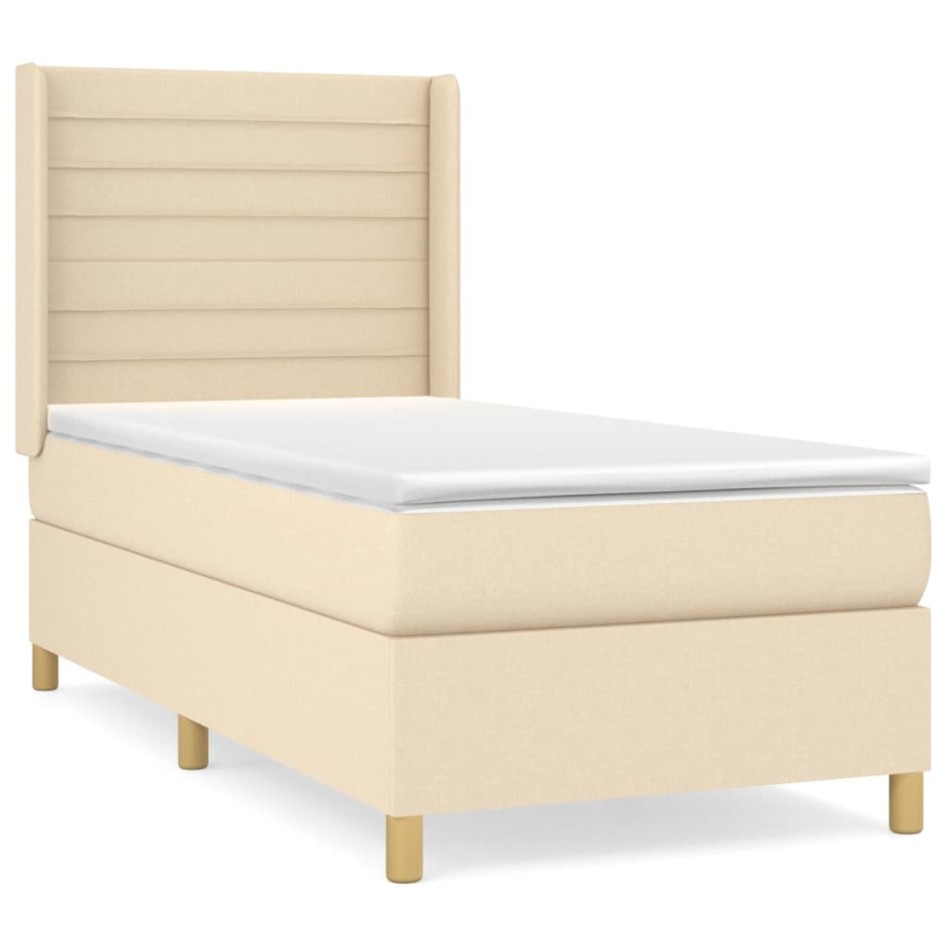 Cama box spring con colchón tela color crema 90x200
