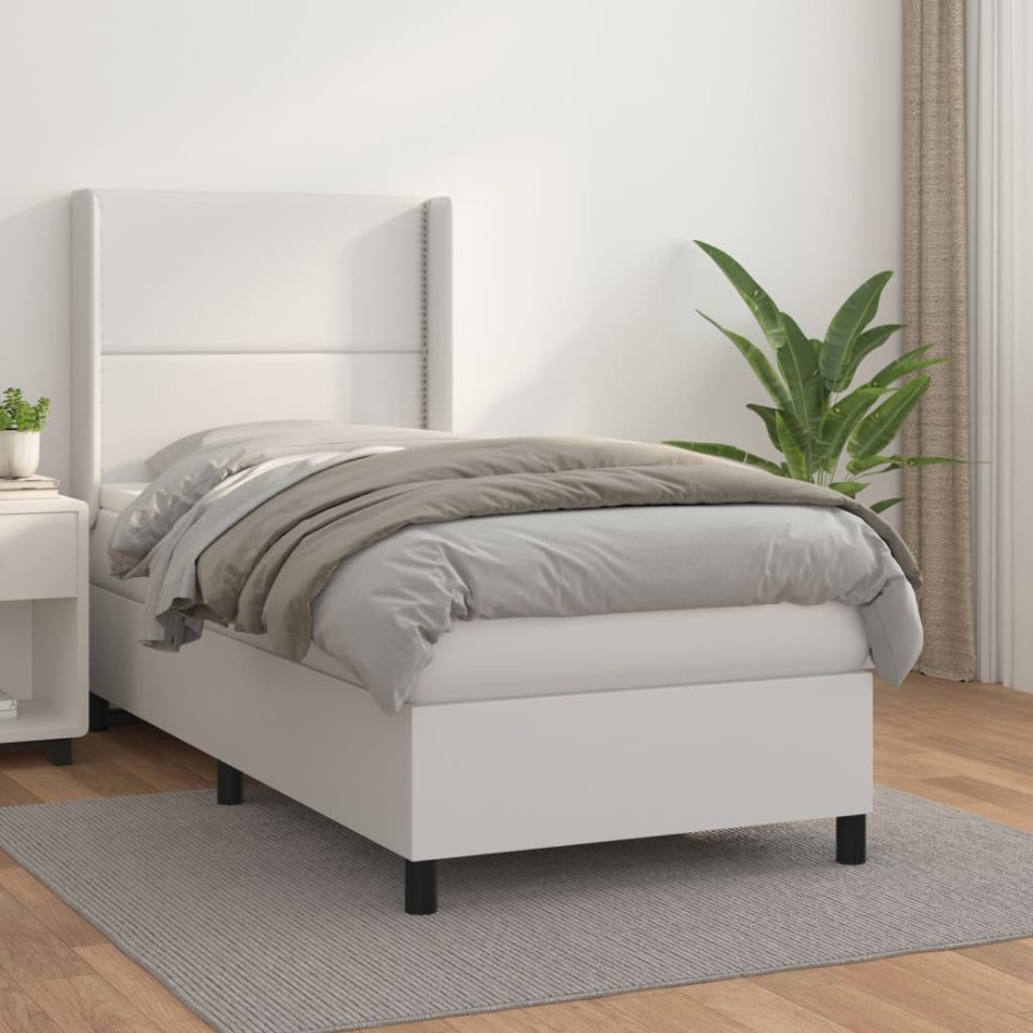 Cama box spring con colchón cuero sintético blanco 80x200