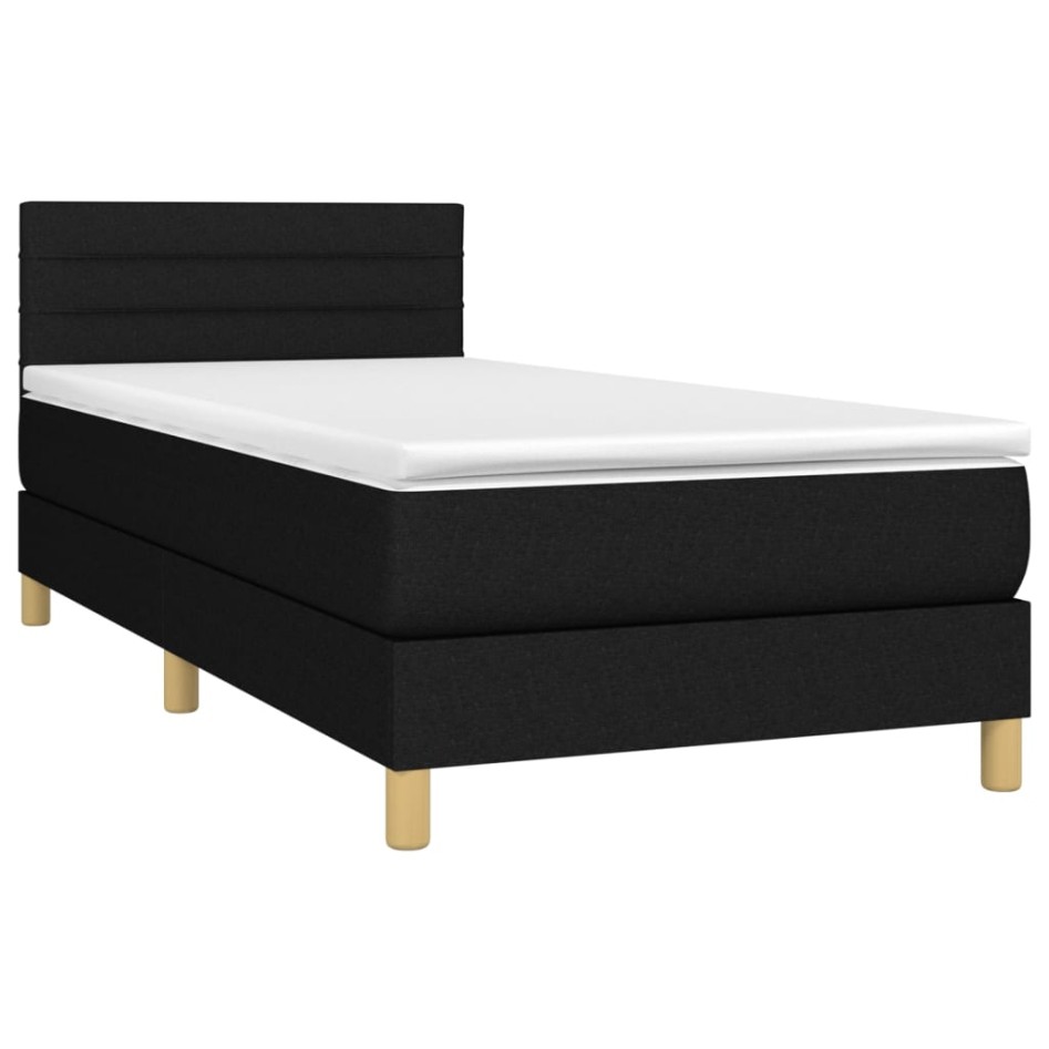 Cama box spring con colchón LED tela negro 90x200