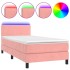Cama box spring colchón y LED terciopelo rosa 100x200