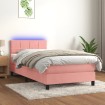 Cama box spring colchón y LED terciopelo rosa 90x190 cm