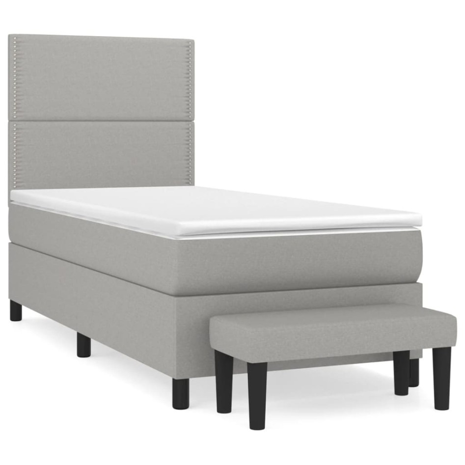 Cama box spring con colchón tela gris claro 80x200