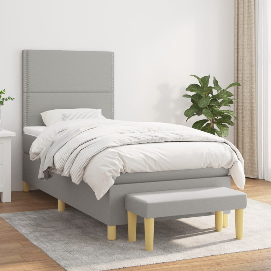 Cama box spring con colchón tela gris claro 90x200
