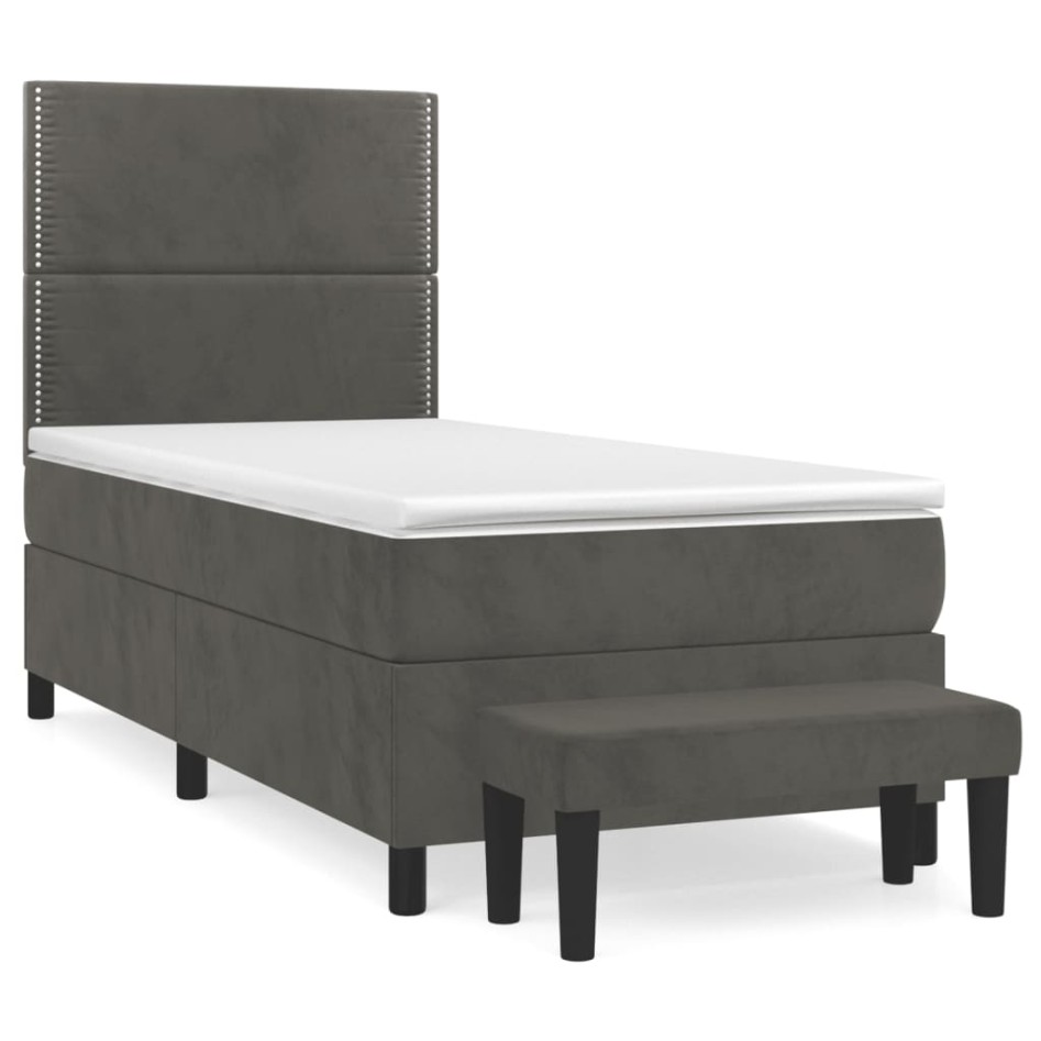 Cama box spring con colchón terciopelo gris oscuro 90x200