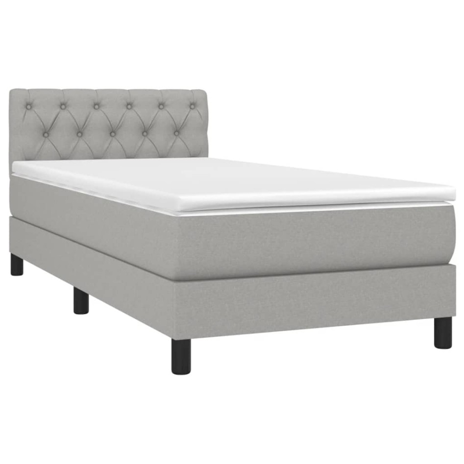 Cama box spring con colchón tela gris claro 80x200