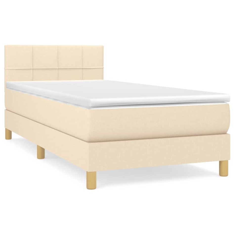 Cama box spring con colchón tela color crema 90x200