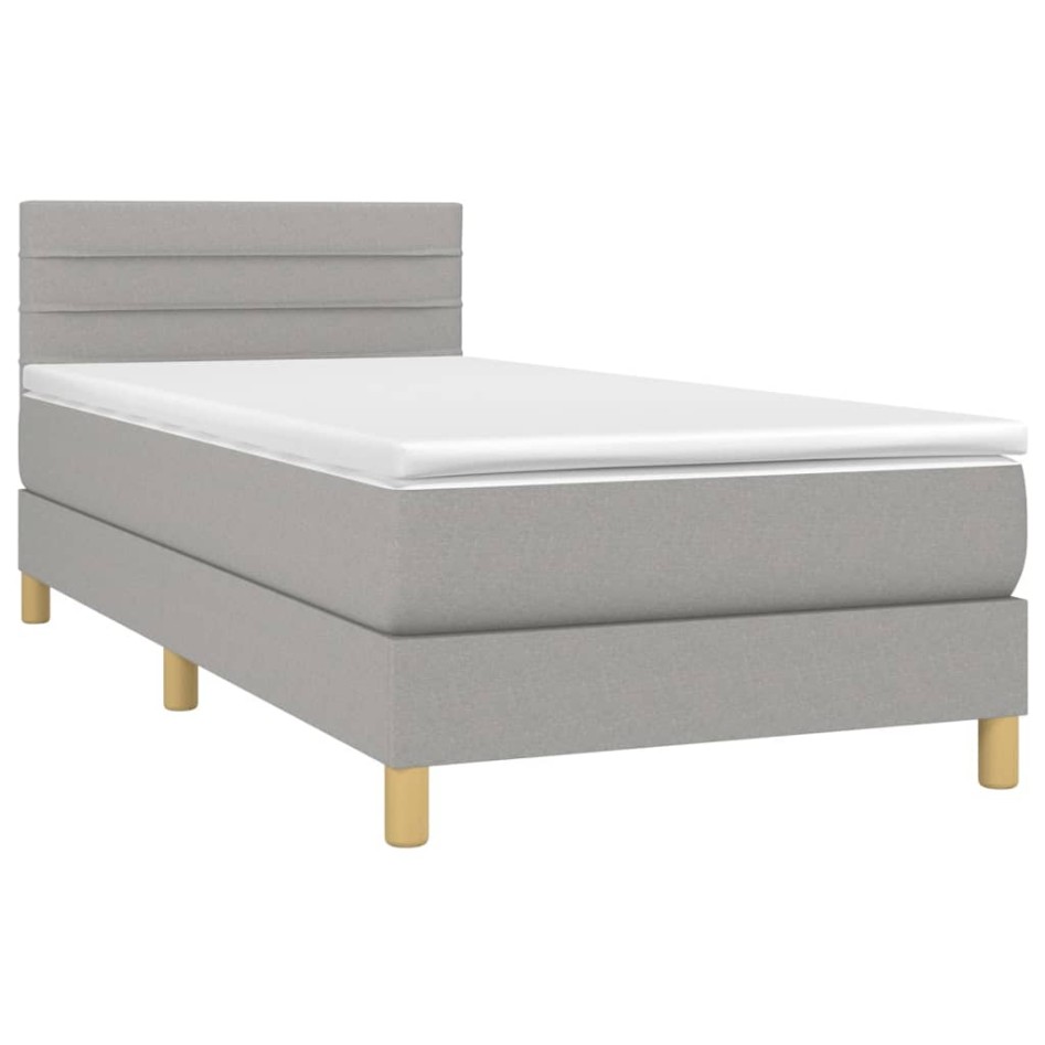 Cama box spring con colchón tela gris claro 80x200