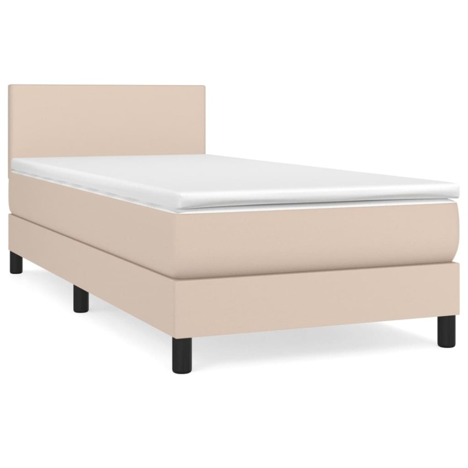 Cama box spring con colchón cuero sintético capuchino 90x200