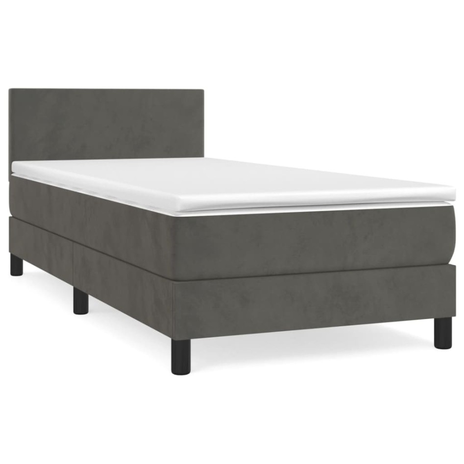 Cama box spring con colchón terciopelo gris oscuro 90x190