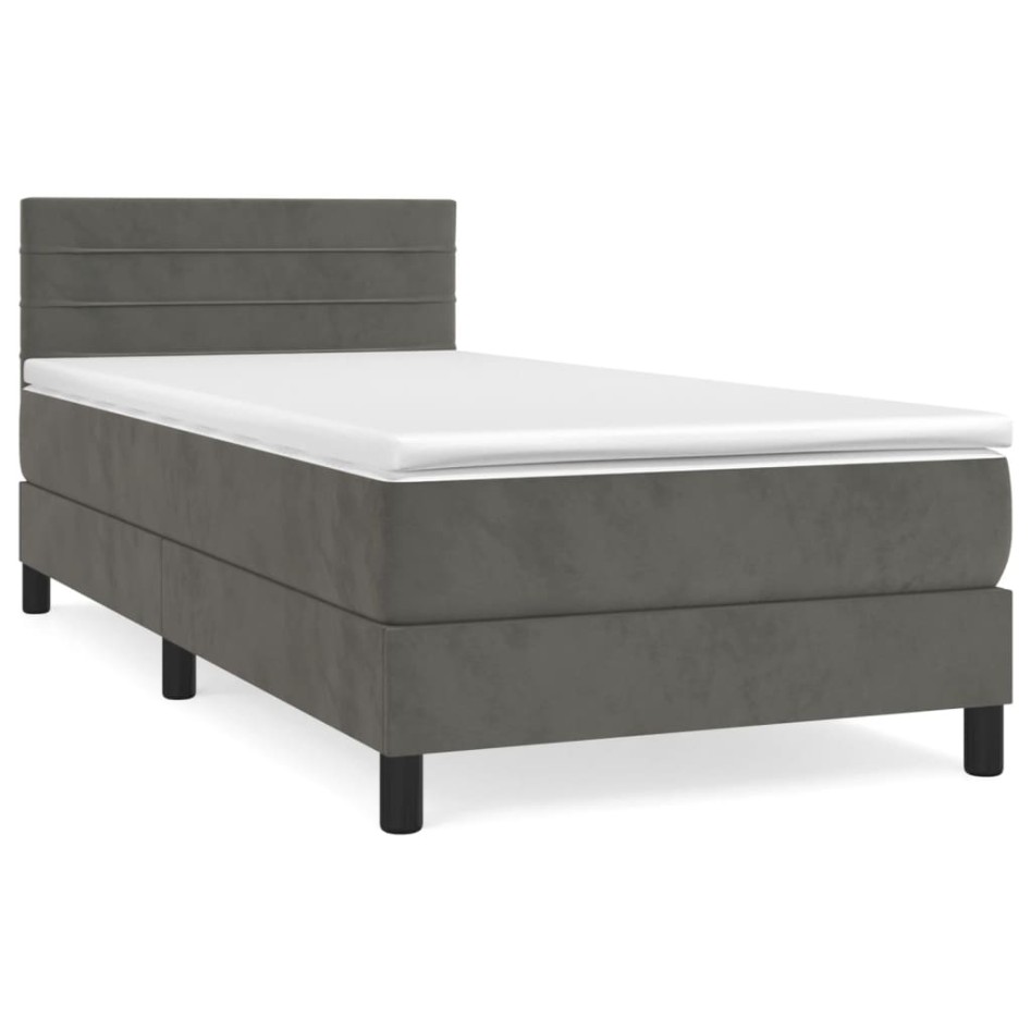 Cama box spring con colchón terciopelo gris oscuro 90x190
