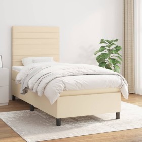 Cama box spring con colchón tela color crema 90x200