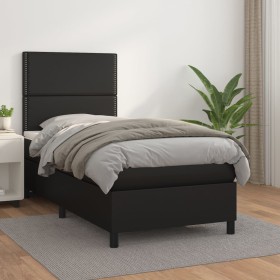 Cama box spring con colchón cuero sintético negro 80x200