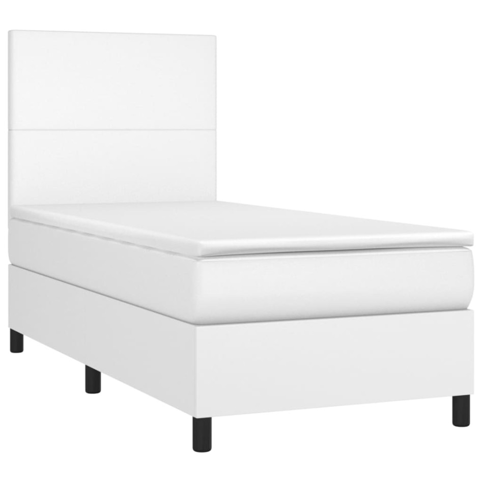 Cama box spring con colchón cuero sintético blanco 90x190