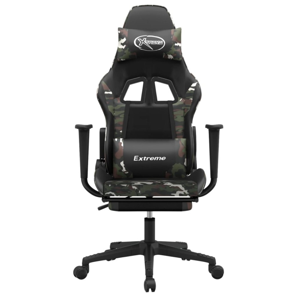 Silla gaming con reposapiés cuero sintético negro