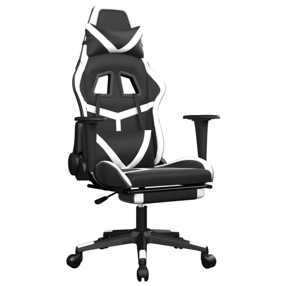 Silla gaming con reposapiés cuero sintético negro