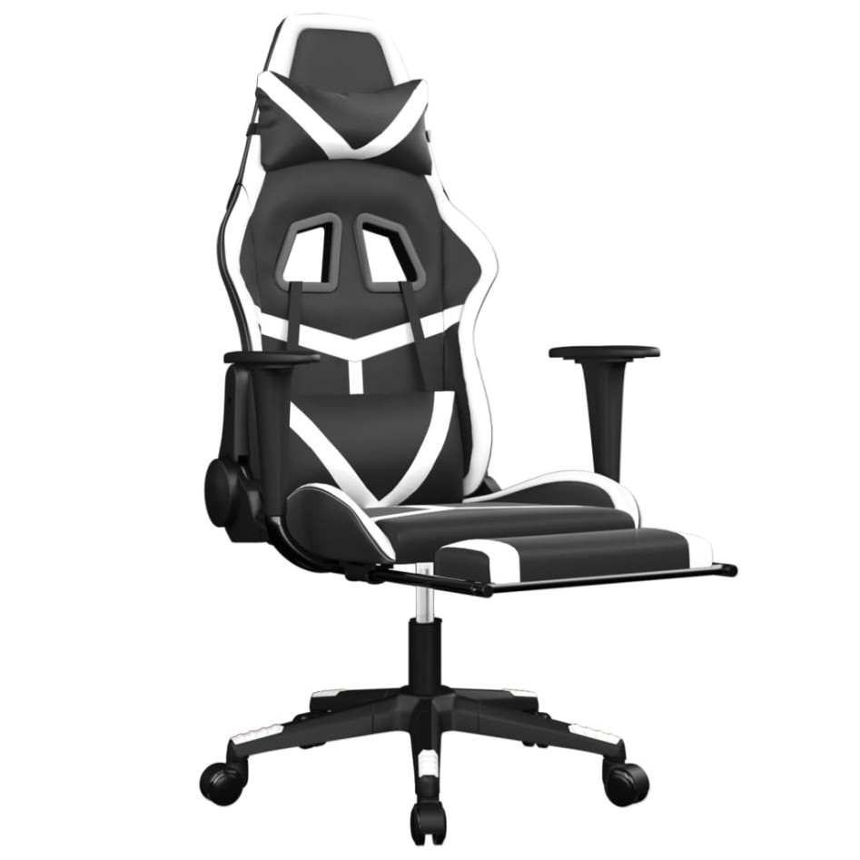 Silla gaming con reposapiés cuero sintético negro