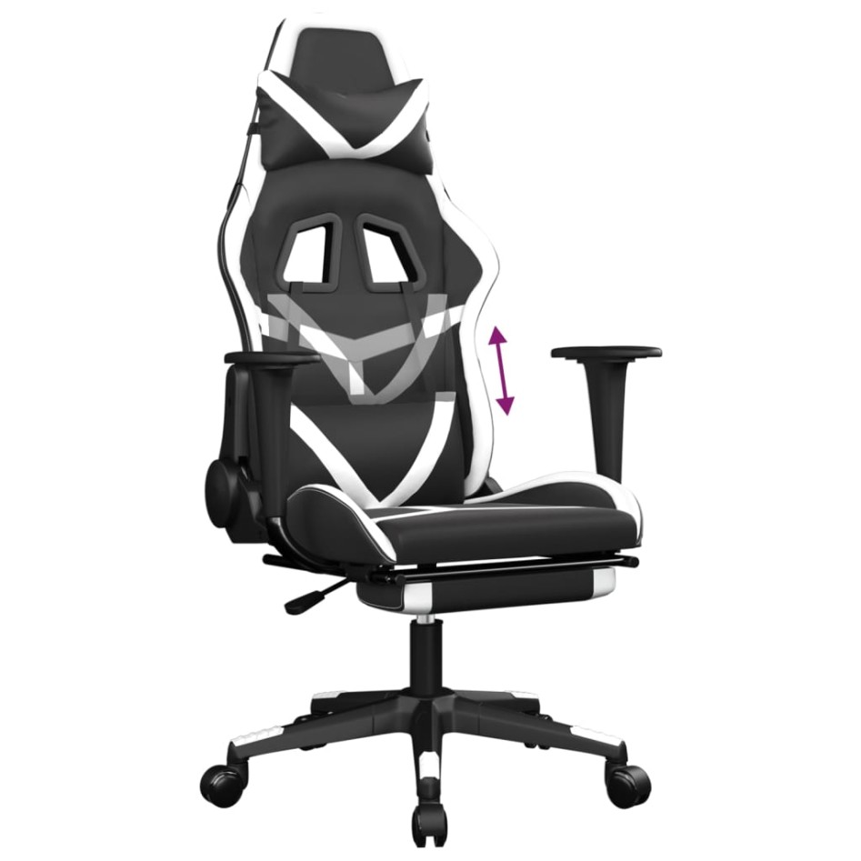 Silla gaming con reposapiés cuero sintético negro
