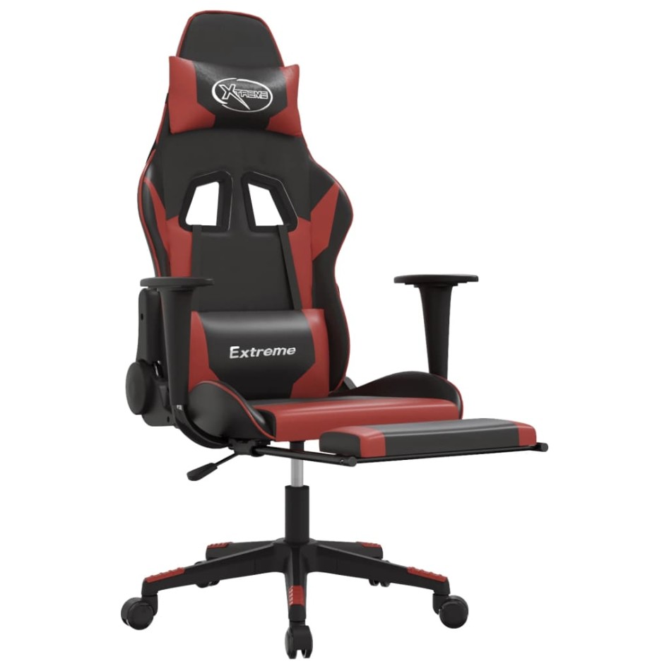 Silla gaming con reposapiés cuero sintético negro rojo