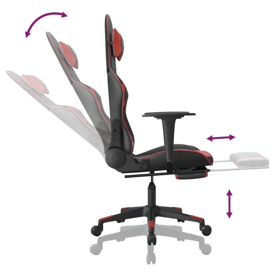 Silla gaming con reposapiés cuero sintético negro rojo