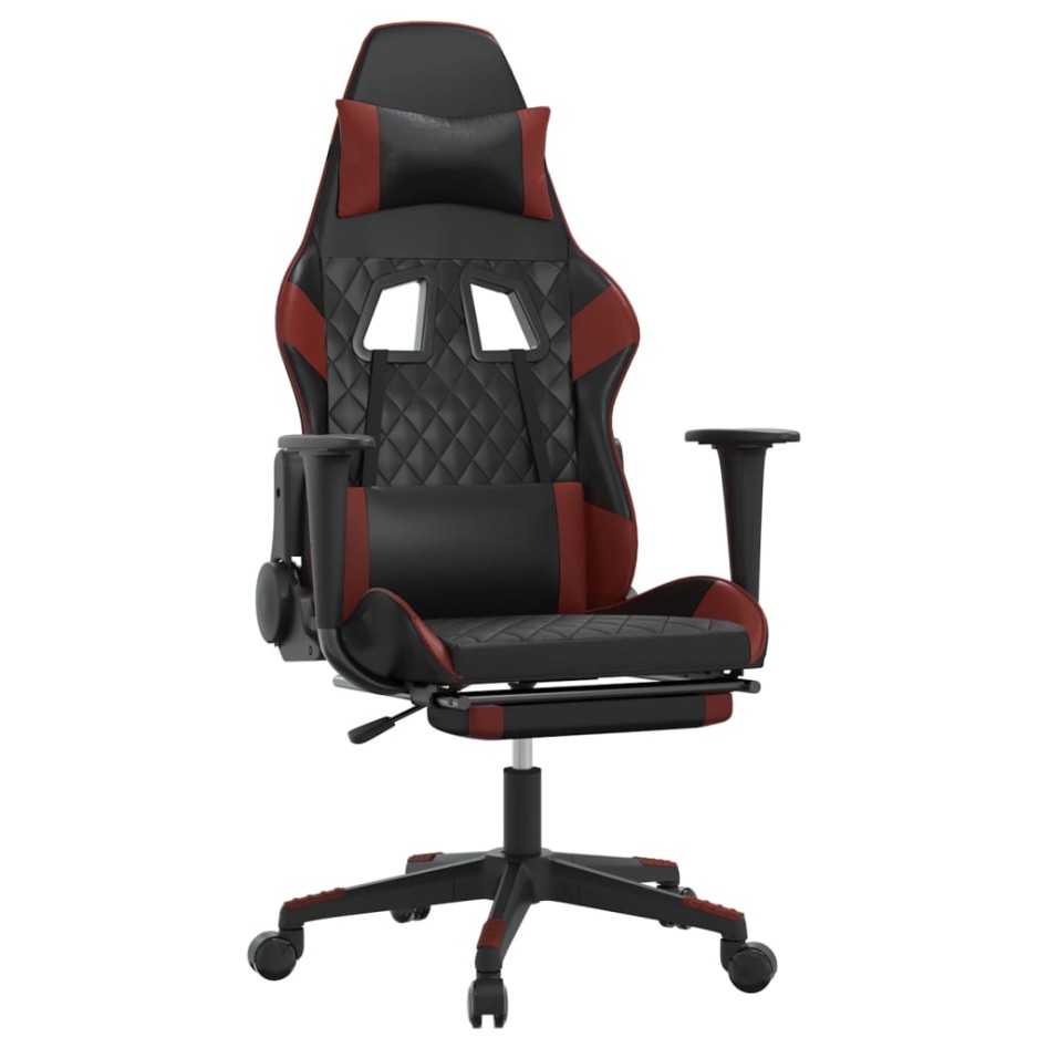 Silla gaming con reposapiés cuero sintético negro rojo