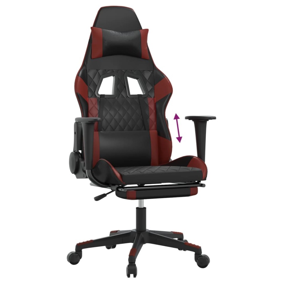 Silla gaming con reposapiés cuero sintético negro rojo